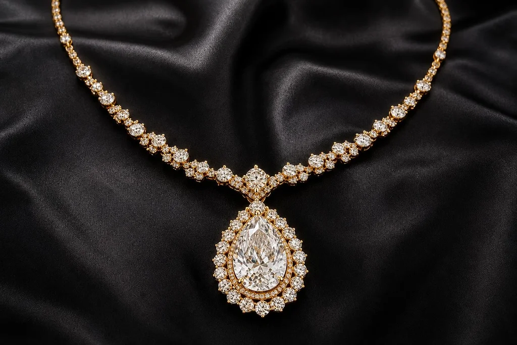 Evoranté Luxury diamond necklace on black silk